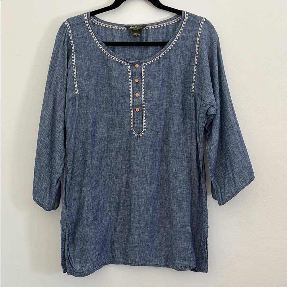 Eddie Bauer Linen Chambray Blouse with Button Detail